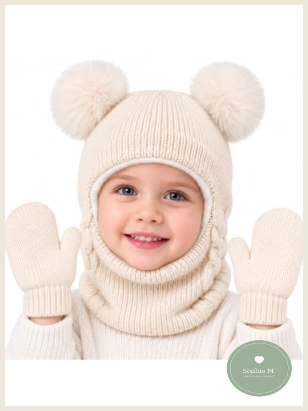 Toddler Kids Winter Balaclava Hat Gloves Set Soft Knit Lined 2-in-1
